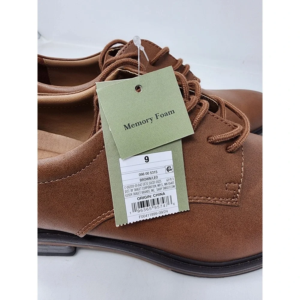 Goodfellow‎ & Co Mens Leo Plain Toe Derby Dress Shoes Brown Faux Leather Size 9